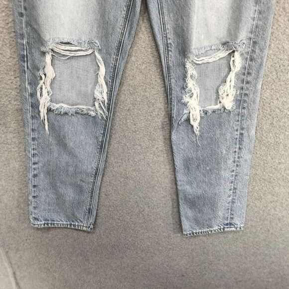 American Eagle Mom Jeans Wmns 6R Blue Stonewash Faded Distressed Whiskered Rips - Picture 3 of 13